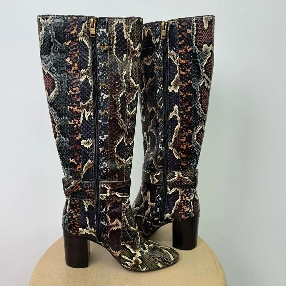 Coach Women’s Evenly Snakeskin Multicolored Oxblood Neutral Stripe Below the Kne